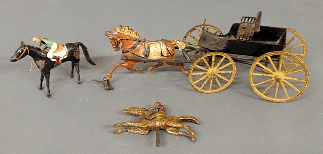 Cast iron toy horse and wagon 5h.x16l.