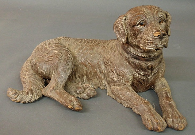 Black Forest carved recumbent dog with