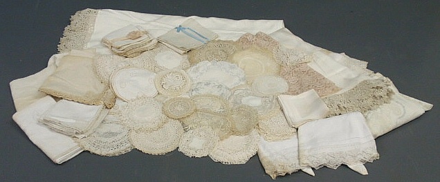 Group of linens to include round