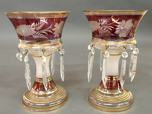 Pair of glass lusters with etched 159078