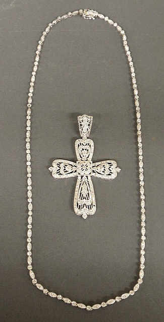 Diamond cross pendant 14k wg filigree 159090