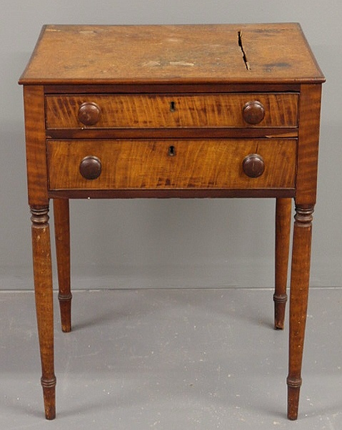 Sheraton maple work table with two drawers.