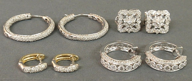 Four pairs of 14k gold diamond 1590db