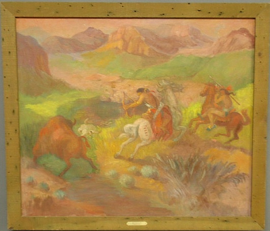 Oil on canvas painting of Native American