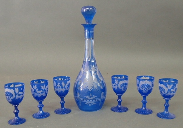 Blue-cut-to-clear decanter 11"h.