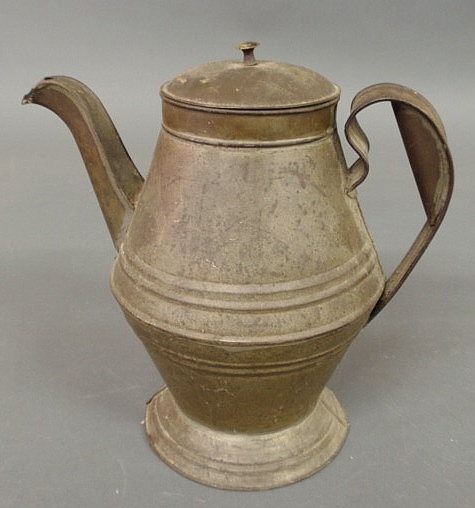 Tin coffeepot 19th c. with an ear-shaped