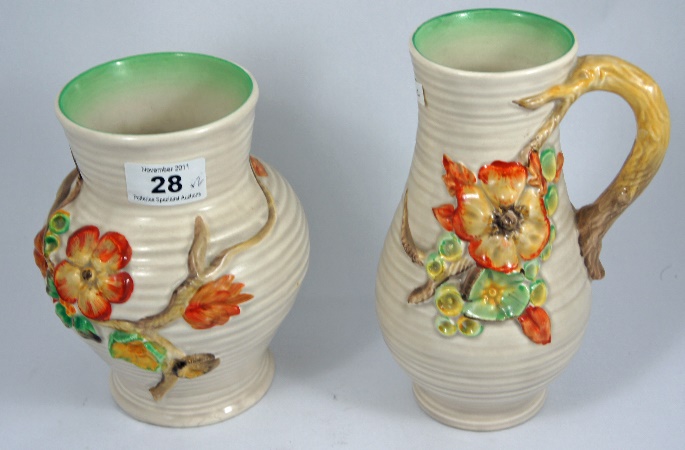 ClariceCliff Embossed Vase with Orange