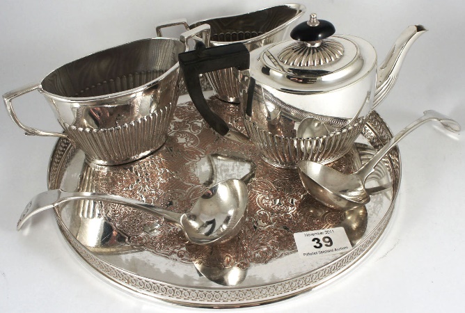 Silver Plate Tray Teapot Sugar Cream