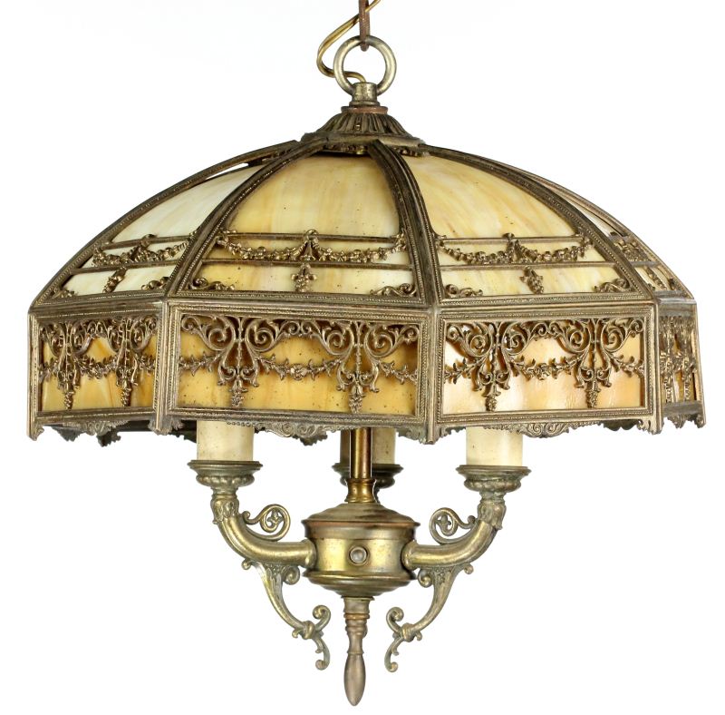 Bradley and Hubbard Slag Glass Chandelierthree