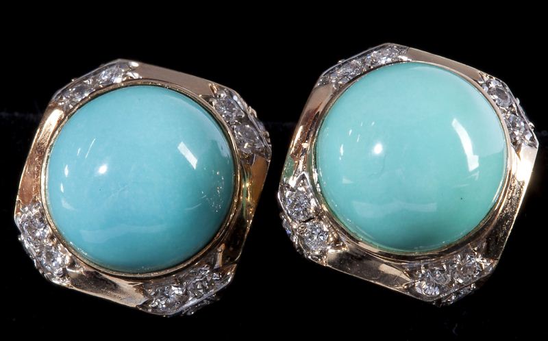 Pair of Turquoise and Diamond Earclipseach 15bbc5