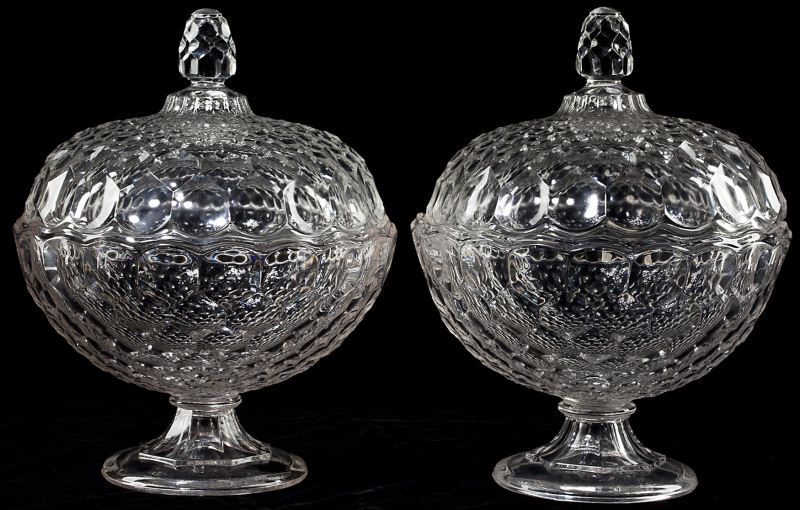 Pair of Flint Glass Covered Fruit