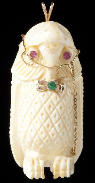 Ivory and Gem Set Owl Pendant1960s