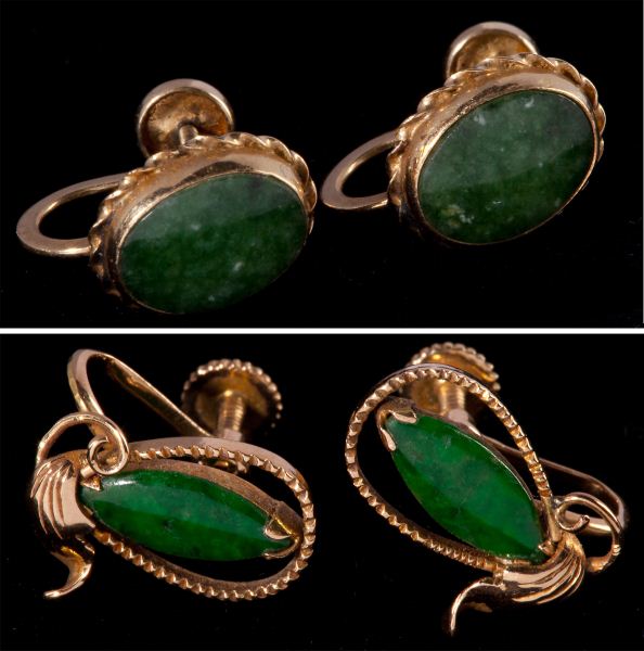 Two Pairs of Gold and Jade Earringscirca 15bc71