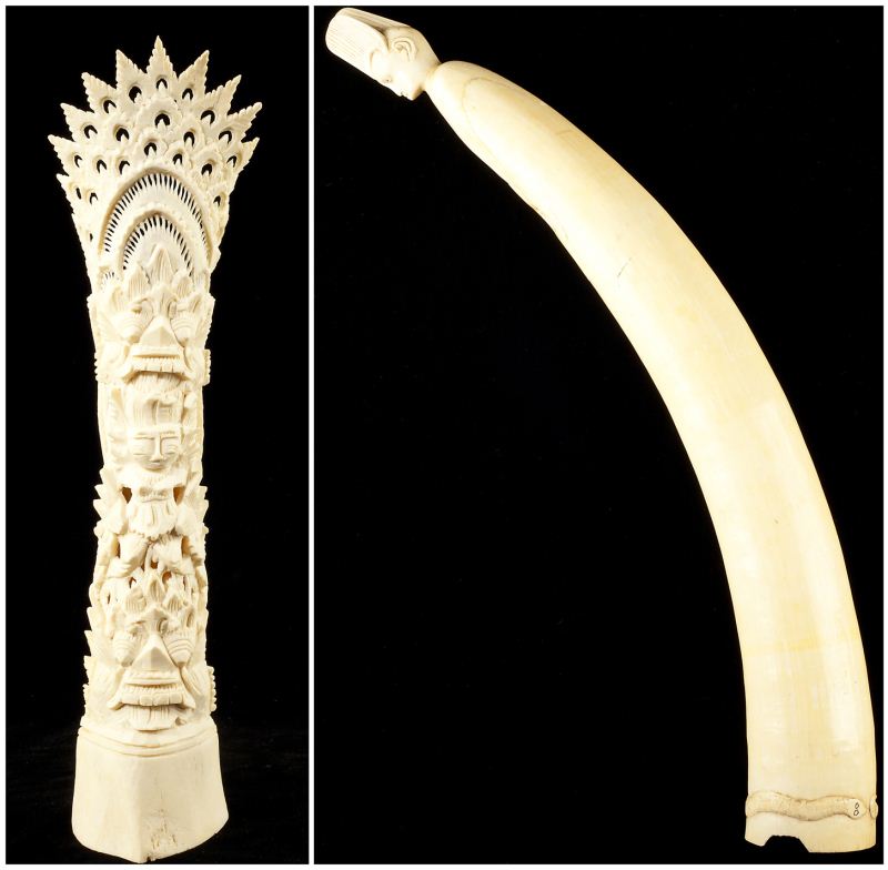 African Carved Ivory Tusk and Bone Effigythe