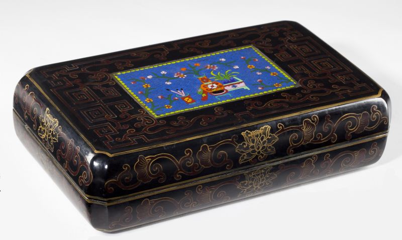 Chinese Black Lacquer and Cloisonne 15bcbd