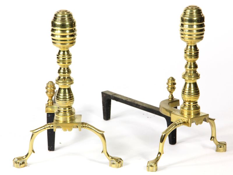 Pair of Chippendale Style Brass Andironswith