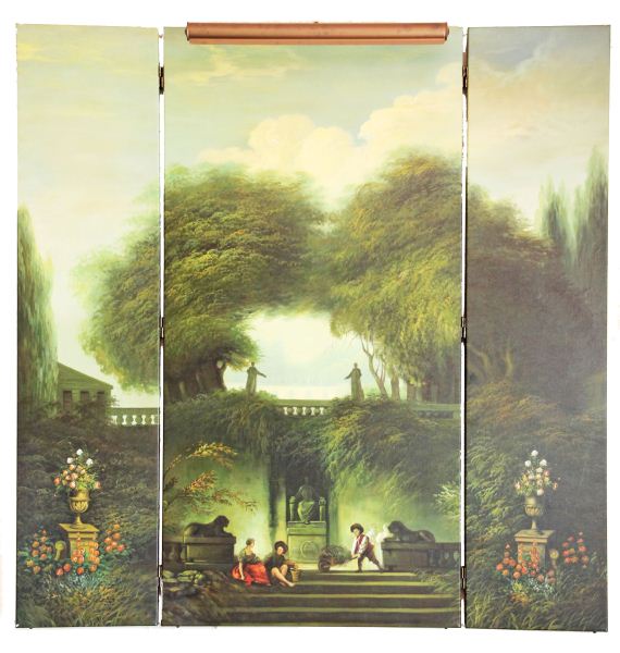 Three Panel Painted Screen20th 15be39