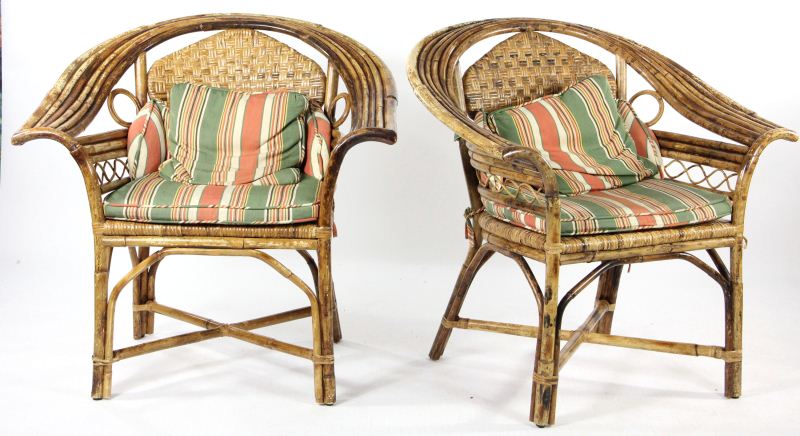 Pair of Rattan Arm Chairswith bamboo