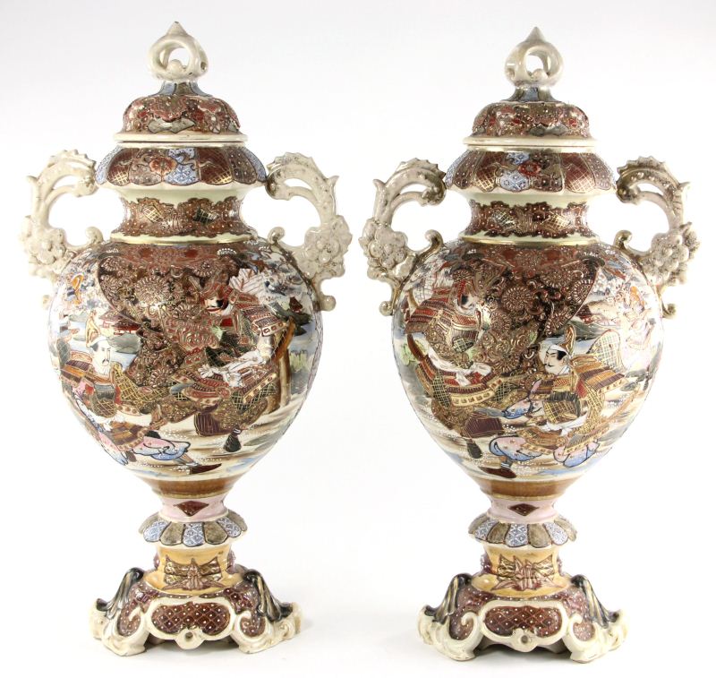 Pair of Large Satsuma Lidded UrnsJapanese 15bf1a