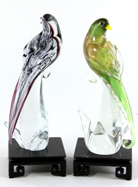 Pair of Art Glass Parrotslikely