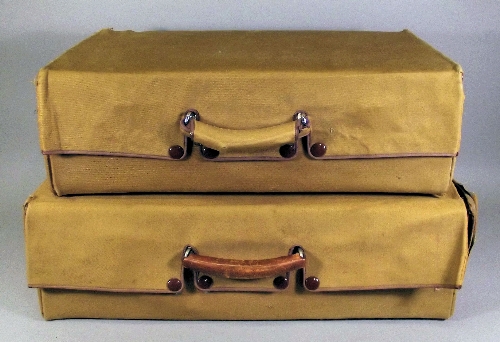 Two 1930s brown leather hide suitcases