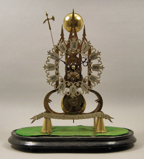 A brass framed ''Skeleton'' clock