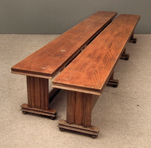 A pair of Victorian oak benches in the