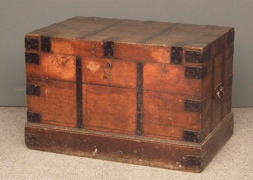 A Victorian iron bound oak plate