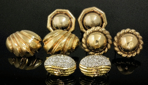 A pair of modern 18k gold and diamond