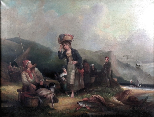 Shayer (?) - Oil painting - Fisherfolk