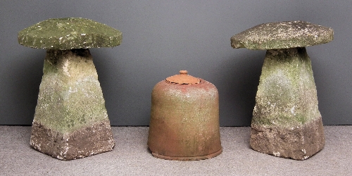 A pair of sandstone staddle stones