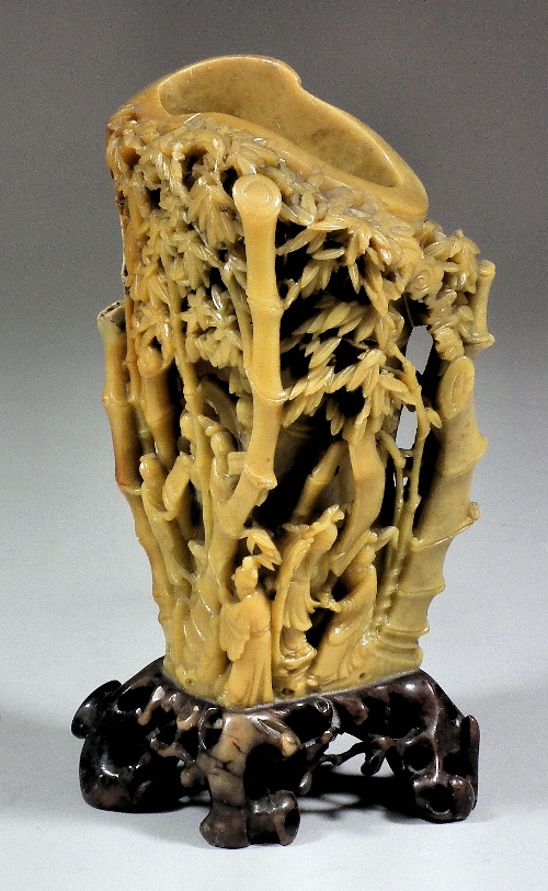 A Chinese carved soapstone simulated