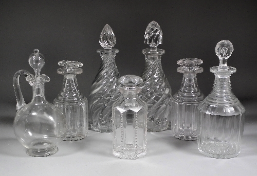 A pair of glass decanters with