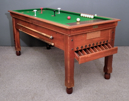 A teak framed bar billiards table 76.5ins