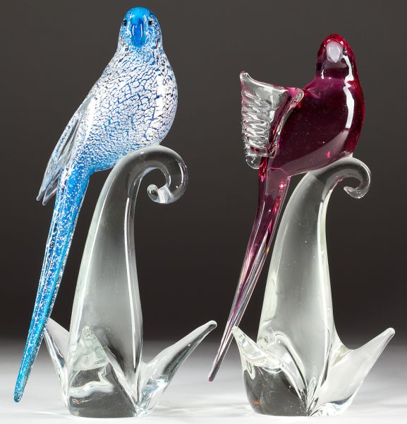 Two Mid Century Murano Glass Birdsthe