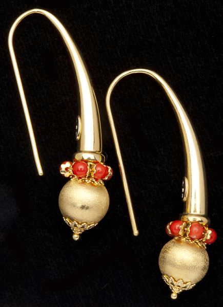 Modernistic Gold and Coral Earringsfashioned