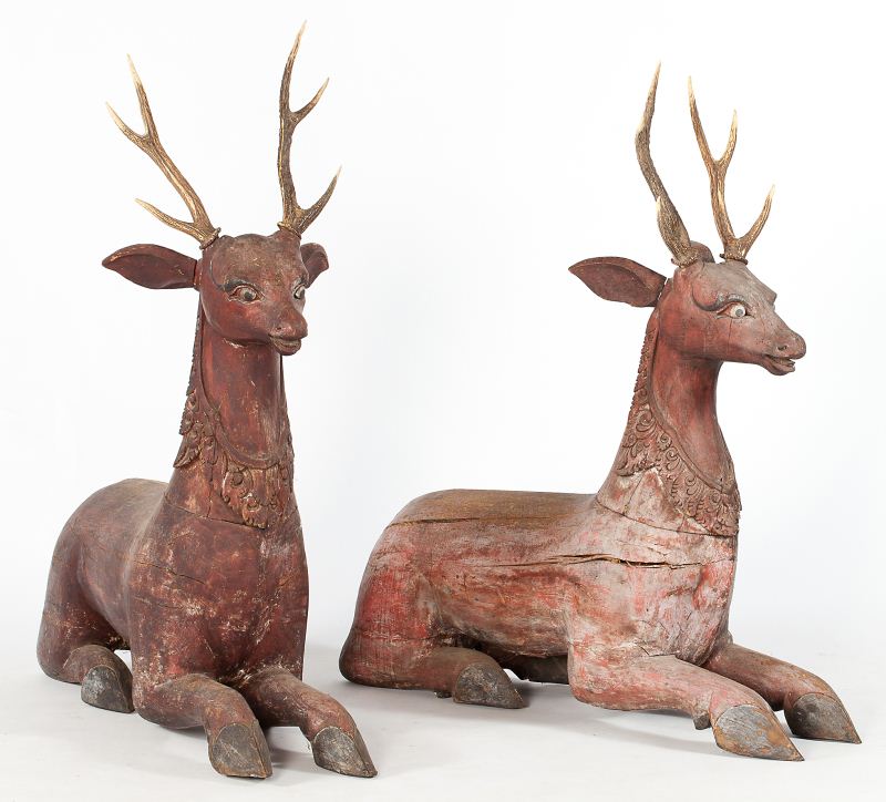 Two Carved Deer Balineselate 19th 15c579