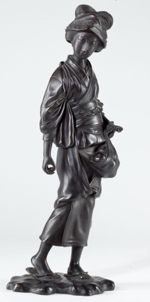 Japanese Bronze Fruit-Gatherer Statuewell