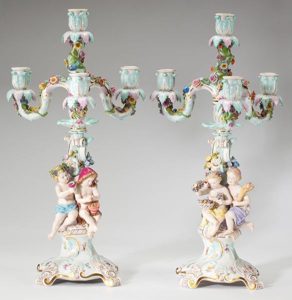 Pair of Meissen Four Seasons Candelabra19th