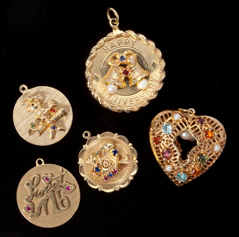 Five Gem Set Gold Charmsto include 15c603