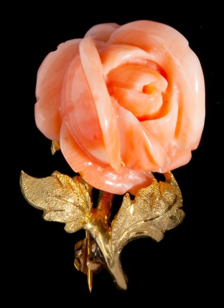 Gold and Salmon Coral Rose Broochcarved 15c604