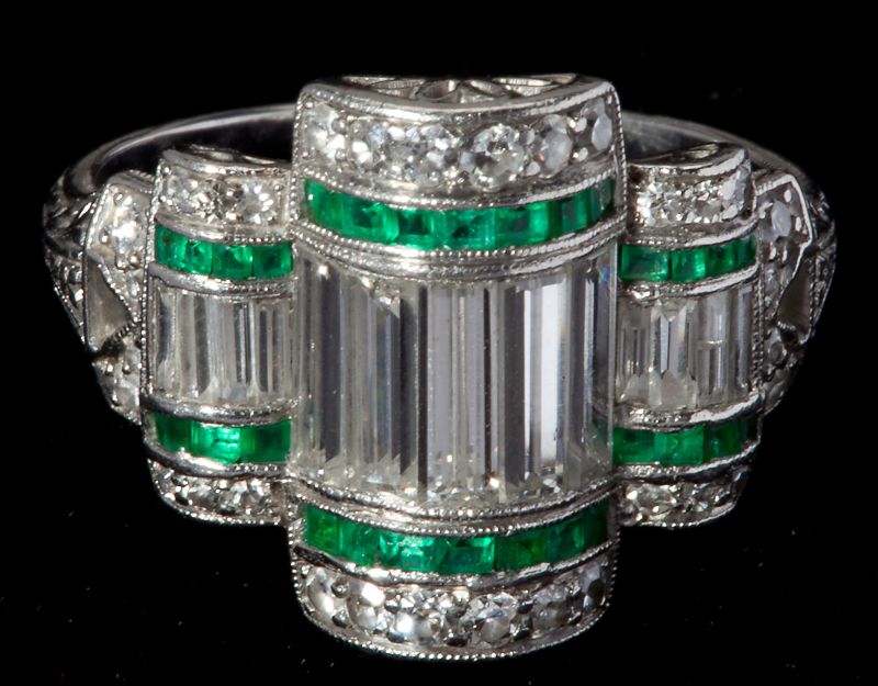 Art Deco Platinum Diamond and Emerald 15c609