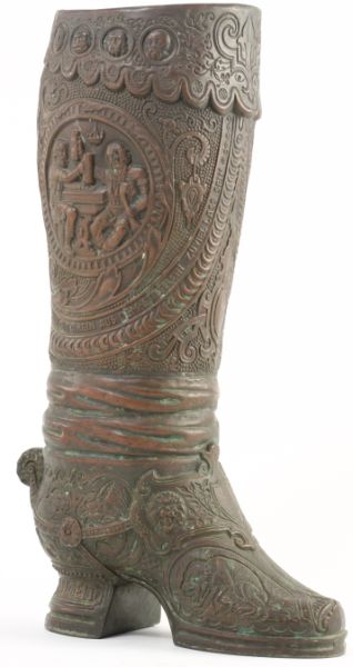 German Copper Boot Shaped Vaserepousse