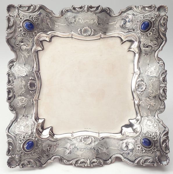 Ornate Jeweled Silver Serving Plattersquare