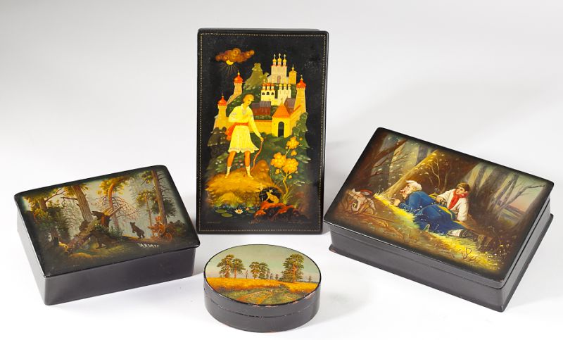 Four Russian Palekh Lacquer Boxescirca