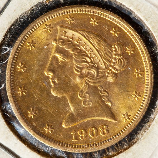 1908 $5 Gold Half Eagle(8.36g)