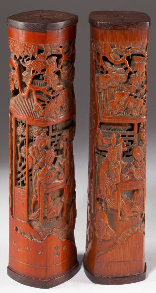 Pair of Chinese Carved Bamboo Incense 15c7b7