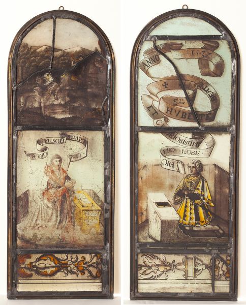 Pair of German Stained Glass Panels16th 15c925