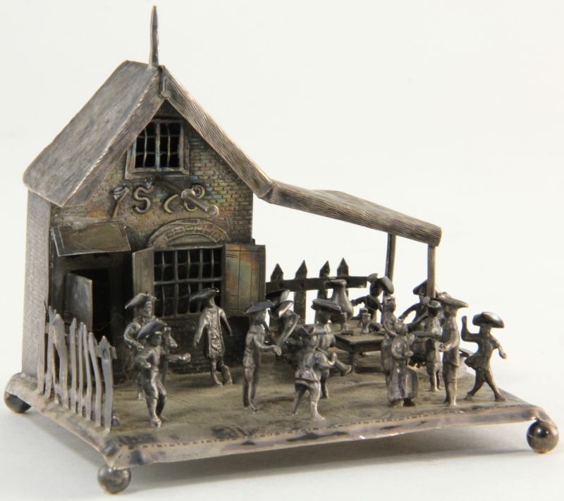 Dutch Silver Miniature Tavern Scenewith 15c992