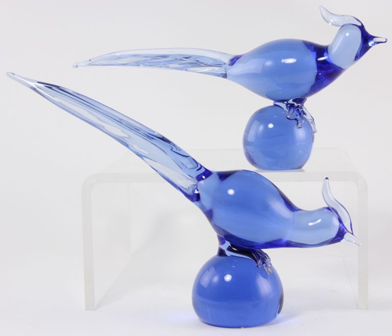 Pair of Venetian Style Blue Glass Birds20th